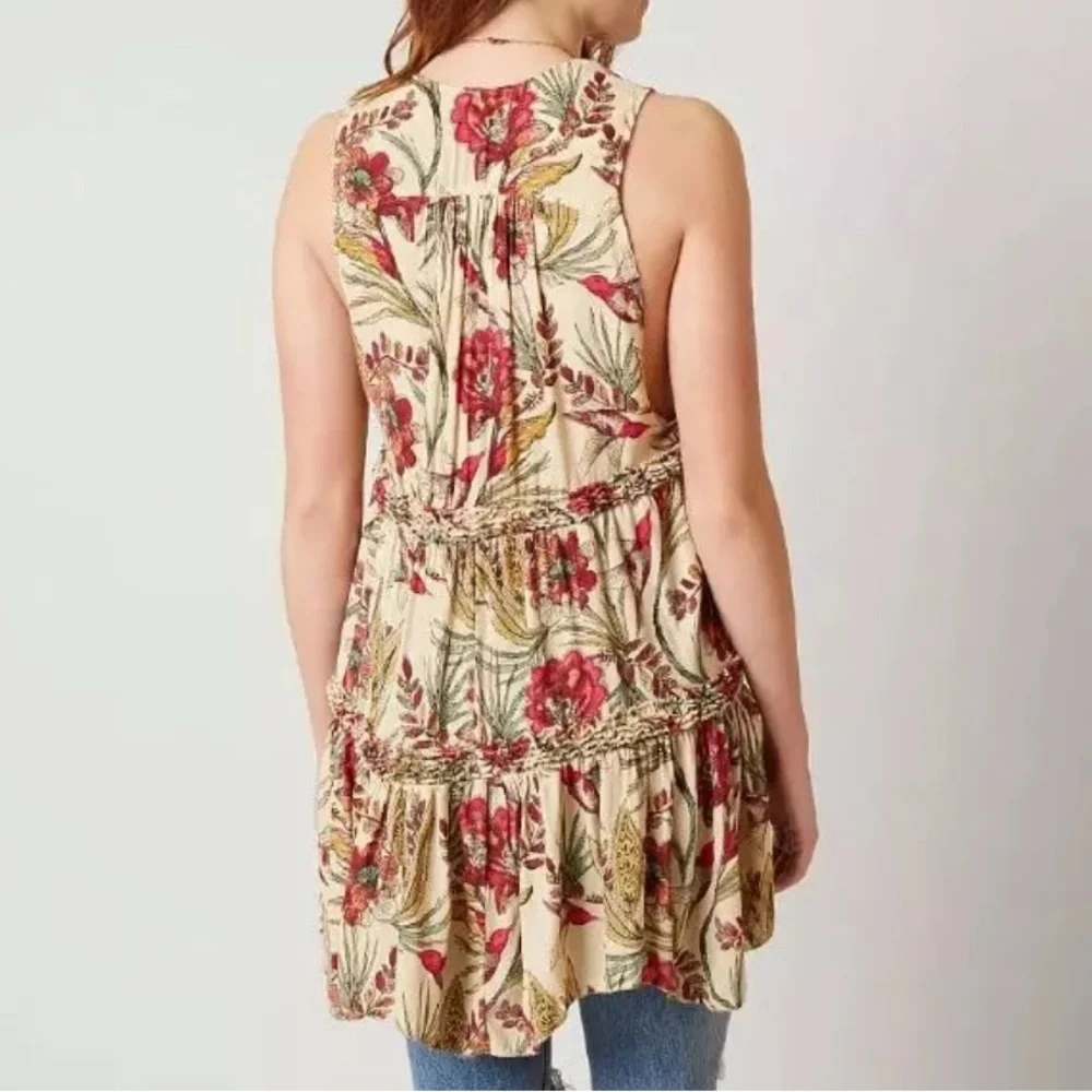 Free People Haze Floral Printed Tunic Tank Size Small Neutral Multi Hummingbird - Picture 4 of 9
